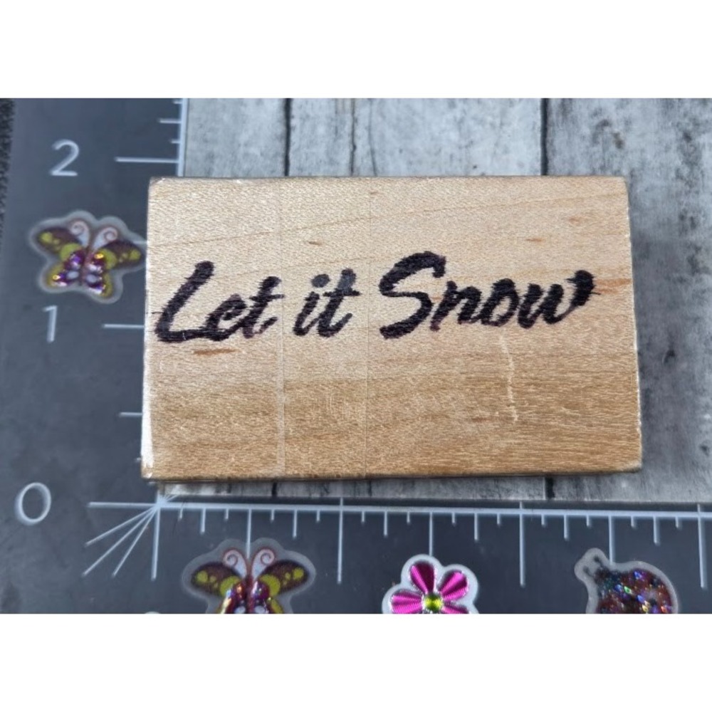 Let It Snow Winter Seasons Rubber Stamp Wood #J80